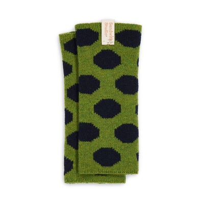 Green and blue spotty lambswool fingerless gloves